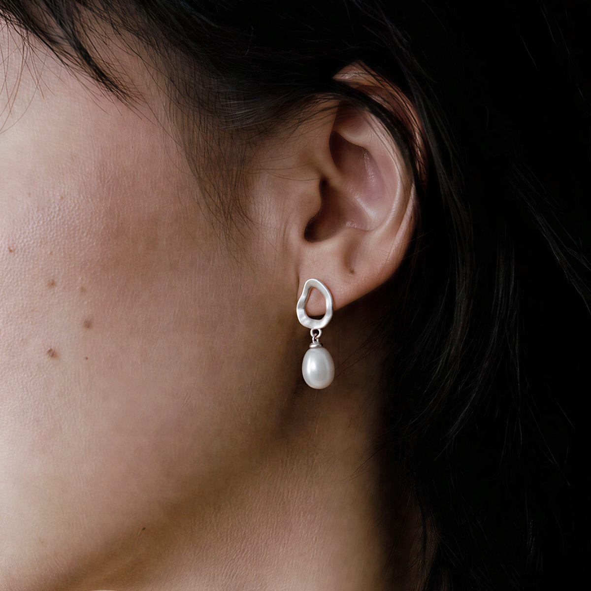 Echo Form sterling silver freshwater pearl earrings worn
