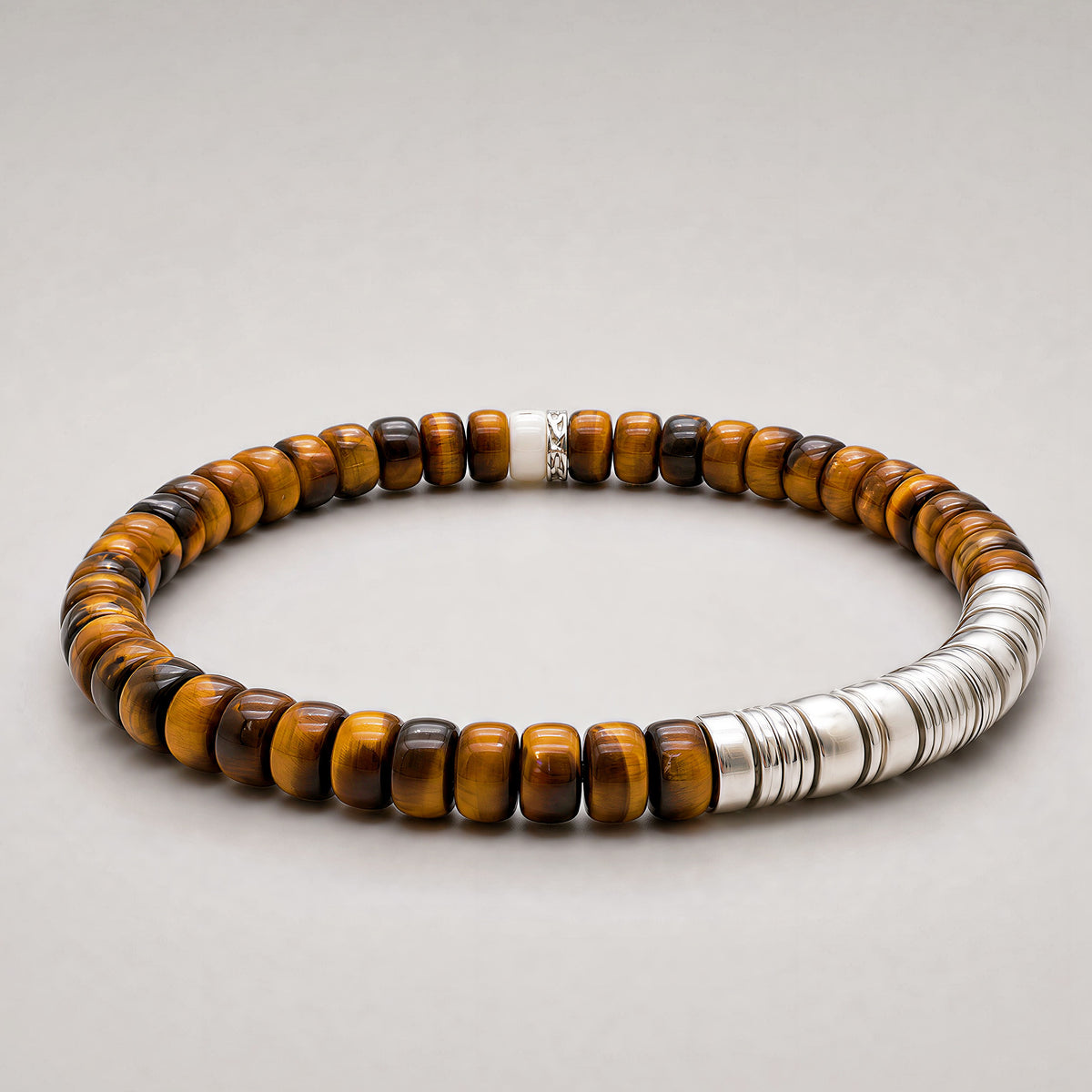 Terra 01 tiger eye and mammoth ivory bracelet with 925 sterling silver