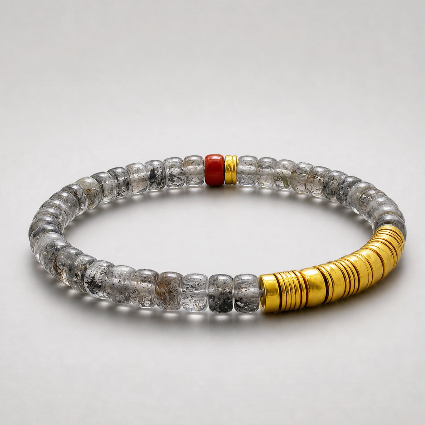 Crest 01 bracelet with natural Herkimer quartz, Nanhong agate and gold-finished sterling silver